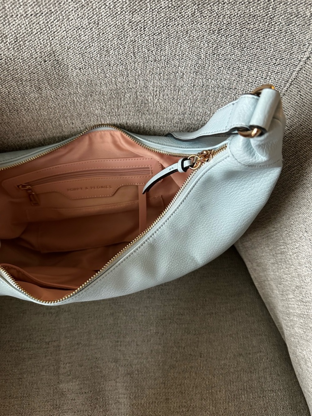 Poppy & Peonies Pale Blue Crescent Crossbody Bag - Picture 5 of 6